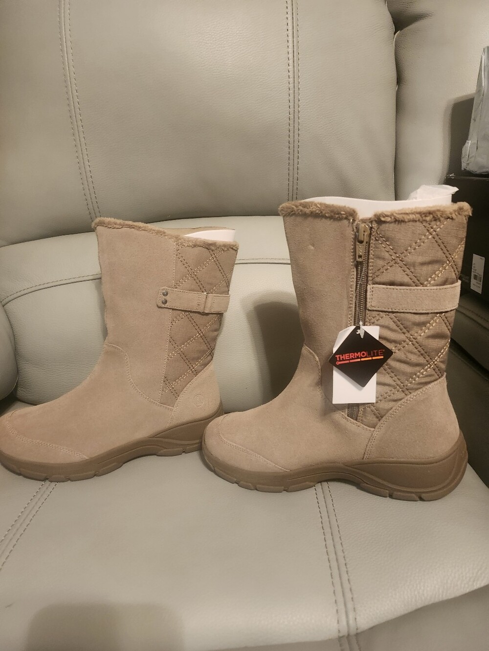Women’s Tan Lands End Insulated Mid-Calf Winter Boots